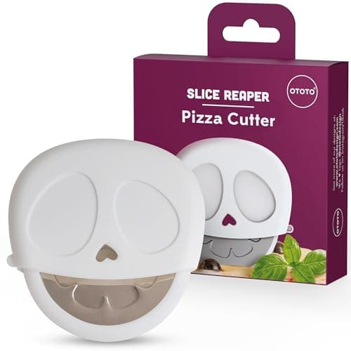 NEW - OTOTO Slice Reaper Pizza Cutter Wheel - Funny Gifts, Grim Reaper Halloween Gifts Cute Kitchen Accessories, Pizza Slicer with Cover, Kitchen Gothic Spooky Gifts, Stainless Steel Handheld (Skull)