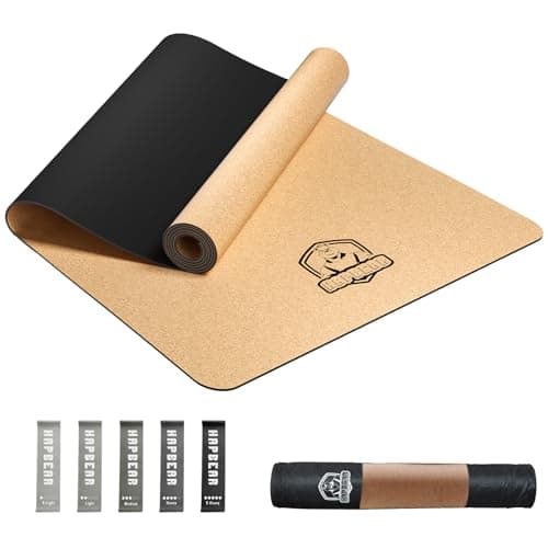 HAPBEAR Large Cork Yoga Mat - 72"x36" Wide Non-Slip for Home Workout, Yoga, Pilates & Stretching - 6mm Cushioned Support & Durable - Carry Bag Included