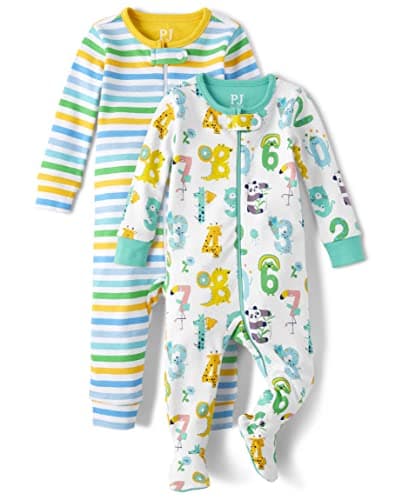 The Children's Place,and Toddler Boys Long Sleeve 100% Cotton Zip-Front One Piece Footed Pajama,White 2 Pack,4T