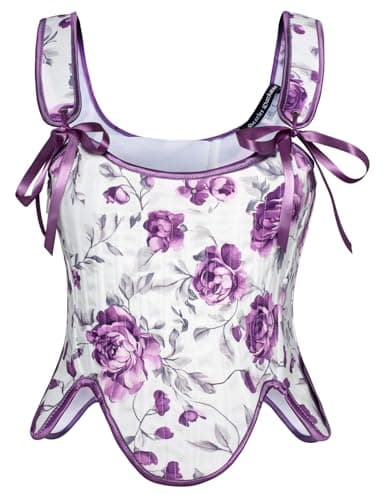 Scarlet Darkness Renaissance Corset Top Vintage Floral Bustier Tops for Women Lace Up Purple Corset Purple Size 6