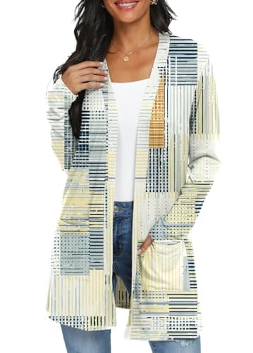 QIXING Womens Plus Size Cardigan with Pocketes Long Sleeve Casual Lightweight Open Front Cardigan