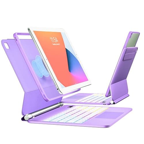 TabletKeyer Magic for iPad 9th 8th 7th Generation 10.2 inch Case with Keyboard, Trackpad Floating Rainbow Backlit TouchPad Keypad with Cantilever Magnetic Cover for iPad Air 3rd Gen Pro 10.5 Purple