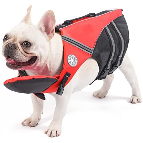 Petglad French Bulldog Life Jacket, Life Vest with Chin Float Rescue Handle for Corgi Pug, Adjustable High Visibility Flotation Swim Vest for Swimming Boating (Red)
