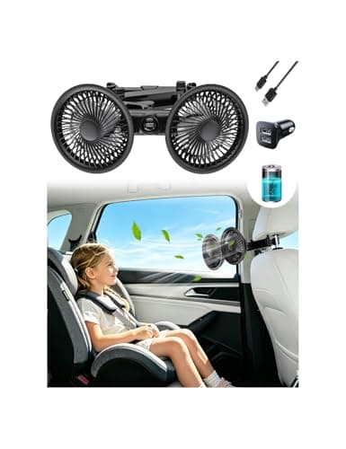 Coepuske Rechargeable Car Fan for Backseat with Car Charger, 360° Rotatable 4000mAh Battery and USB Dual Power Car Fans, Strong Wind Air Circulation Fan with Adjustable Clip for Vehicles SUV RV Baby