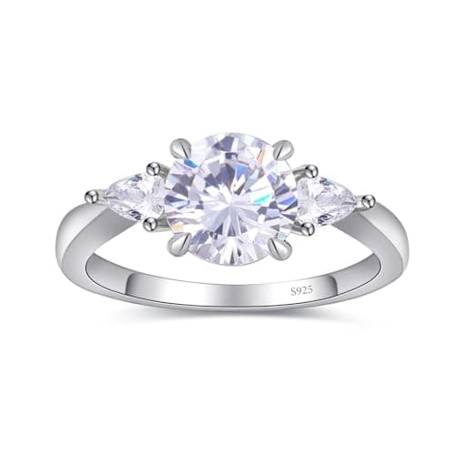 BAGUTTA PAVONE 1.5CT Round Cut Moissanite Engagement Rings for Women,Women's 925 Sterling Silver Engagement Promise Ring for Her with 18K White Gold Plated,D Color VVS1 Wedding Rings Size 8.5