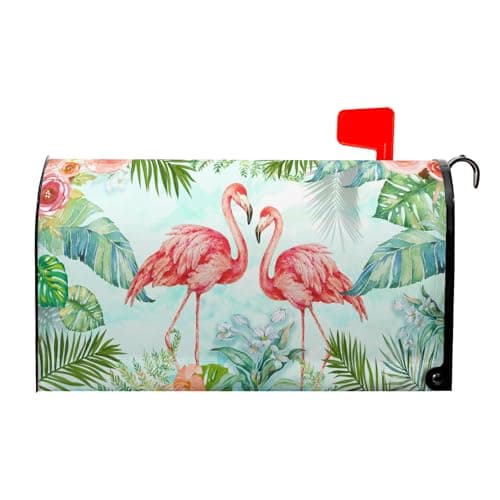 Summer Mailbox Covers Flamingo Flowers Tropical Mailbox Cover Post Letter Box Cover for Garden Standard Size 21x18 in Mail Box Wraps for Yard Home Decor