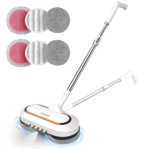 AlfaBot Cordless Electric Mop for Floor Cleaning, Dual Spin with LED Headlight, Water Spray, Long-Lasting Battery, Self-Propelled Floor Cleaner with Adjustable Tube for All Floors