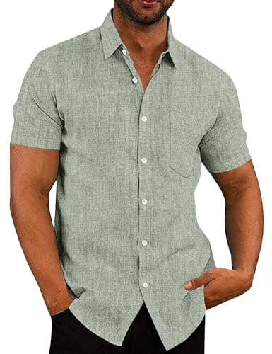 COOFANDY Men's Button Down Shirts Short Sleeve Casual Summer Beach Vacation Wedding Shirt with Pocket