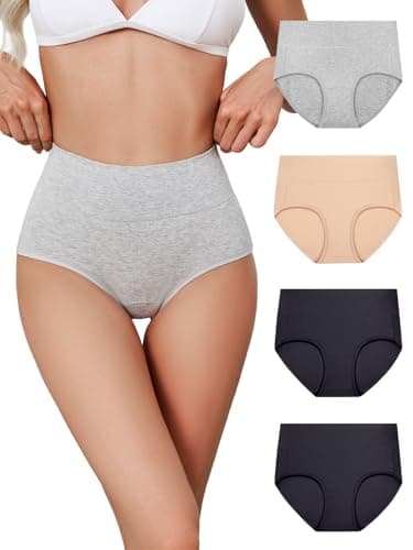 Ellychi Yii High Waisted Cotton Underwear for Women w/ 6.3in Extended Crotch, Postpartum Ladies Panties Breathable Full Coverage M