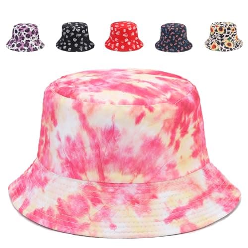 Gadfary Reversible Bucket Hat for Women Summer Travel Fisherman Cap, Girls Cute Double Side Wear Bucket Cap (Tie Dye Pink)