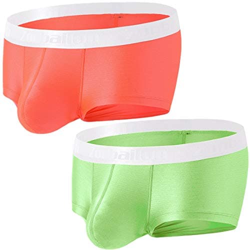 ZONBAILON Mens Bulge Underwear 2 Pack - Ice Silk Support Pouch Briefs Sexy Low Rise Short Leg Trunks Underwear XL 40"-42"
