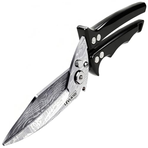 Upgraded Damascus Heavy Duty Poultry Shears - Professional Kitchen Scissors for Turkey & Christmas Chicken, Detachable Sharp Stainless Steel Blades,Black