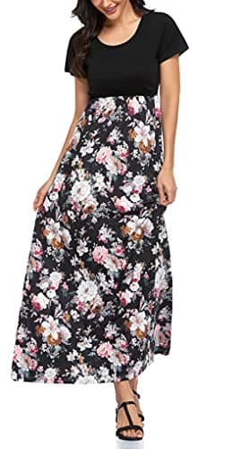 Mommy Jennie Women's Maxi Dresses Short Sleeve Long Casual Summer Sundresses,B25,S