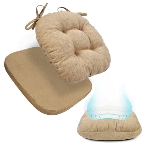 BUYUE Double-Layer Thickened Chair Cushion for Dining Chair, Natural Latex Foam Support, 2-Faced Reversible Kitchen Seat Cushion, Practical Non-Slip Chair Pad, 1 PC, Light Brown