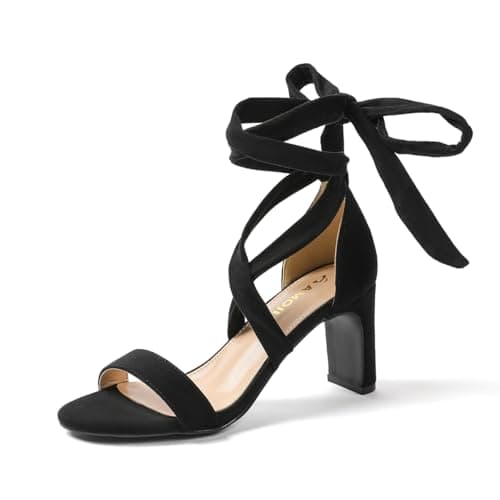 Amoji Women 3 Inch Strappy Heels Lady Heeled Sandal Strap Up Wedding Party Dressing Dress Shoes 333 Black Heels Size 11 women