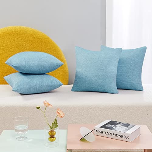 Deconovo Pillow Covers ONLY, Set of 4, 18x18 Inch Decorative Throw Pillow Covers, Cushion Case Covers for Bed Sofa Couch Chair Living Room Bedroom Nursery Hotel Office, Coral Green