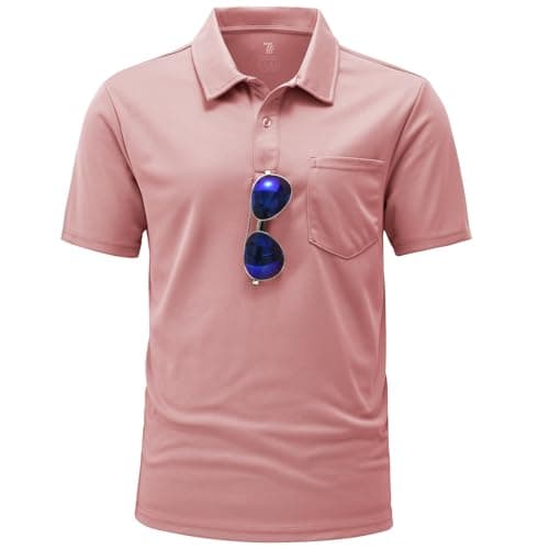 BGOWATU Men's Polo Shirts Short Sleeve Collared Outdoor Sports Tennis Shirts Dry Fit Golf Shirt with Pocket Pink 3X