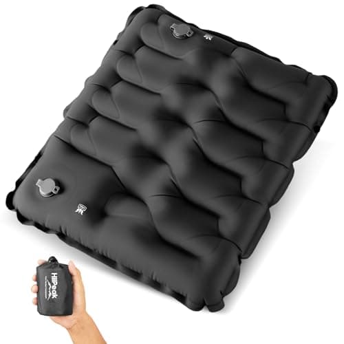 HiiPeak Inflatable Soccer World Cup Stadium Seat Cushion, Compact Hand Press Stadium Seats Pad Bleacher Seat Chair Cushion Pad for Gym Football Themed Party Airplane Travel Camping (Black)