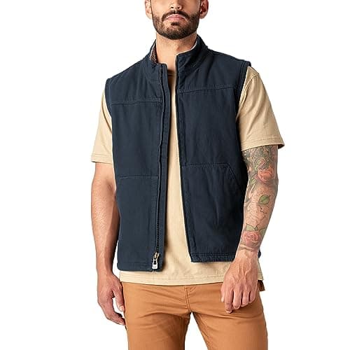 Dickies Duck Canvas High Pile Fleece Lined Vest, RINSED DARK NAVY, XT