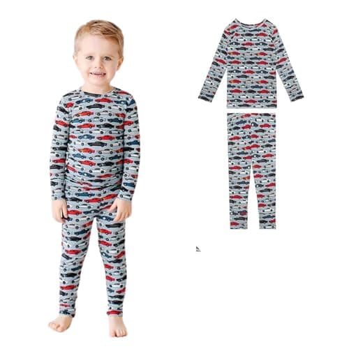 Posh Peanut Classic Boys Pajamas - Toddler Pajamas in Lightweight, Breathable Viscose from Bamboo - Long Sleeve Boys Pjs - 2 Piece Pajama Sets (6-12 Months) Miles