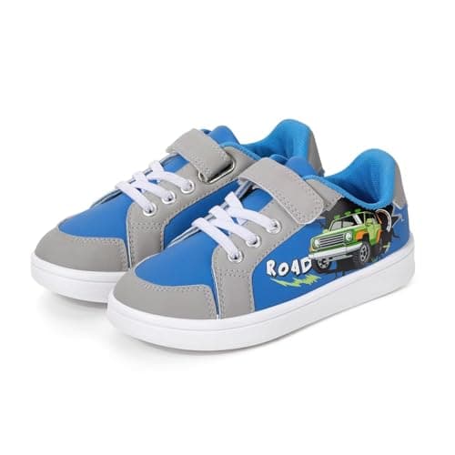 EUXTERPA Toddler Sneakers for Boys Casual Walking Shoes Kids School Shoe with Hook and Loop, Car, Toddler Size 8