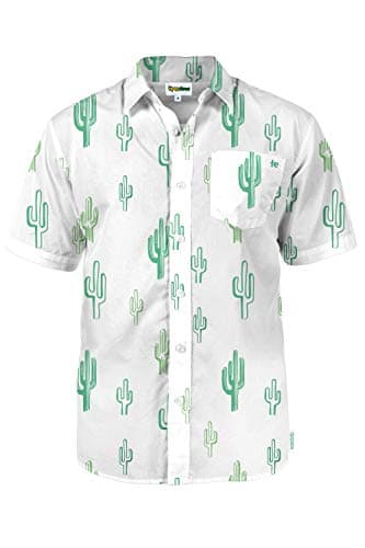 Tipsy Elves Men's Hawaiian Shirts, Funny Novelty Aloha Beach Party Shirt, Button Down, Stretch Fabric, Modern Fit, Machine Wash White Cali Cactus 4X-Large