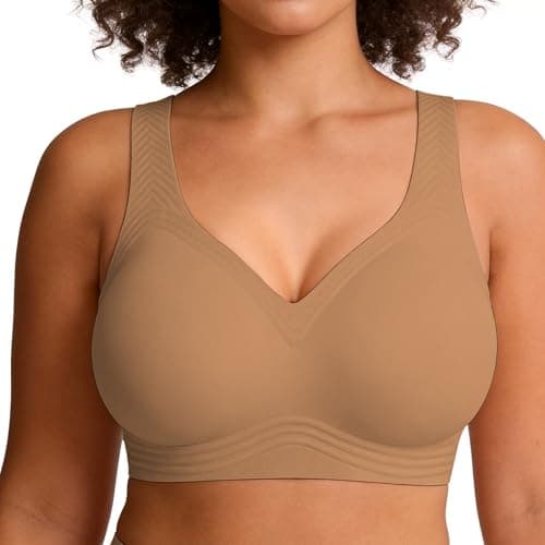 Jelly Wireless Bra Plus Size Supportive Seamless Bras Full Coverage Push Up No Underwire T-Shirt Bra Dark Nude