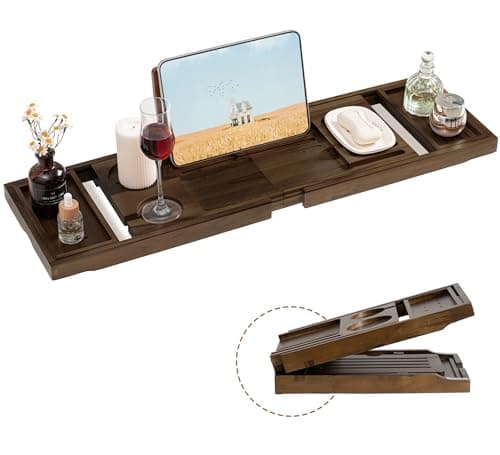 Dreamland Walnut Finish Teak Bathtub Caddy Tray