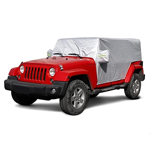 RT-TCZ Car Rain Sunshade Cover Compatible with 2007-2024 Jeep Wrangler JK JL 4 Door Windproof Dustproof Scratch Resistant Outdoor UV Protection Auto Cover