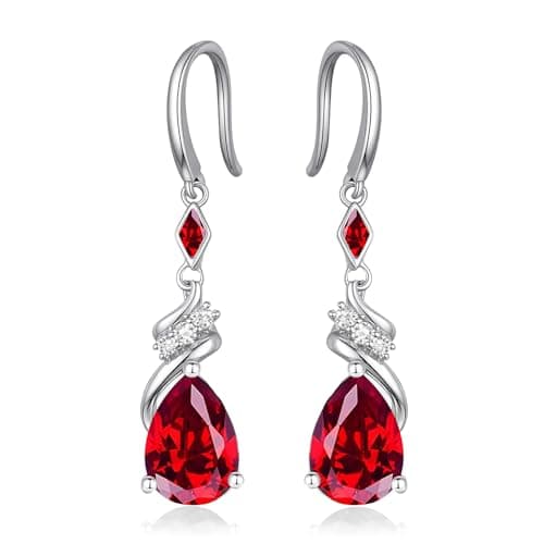 Teardrop Birthstone Earrings for Women, Sterling Silver Dangle Earrings