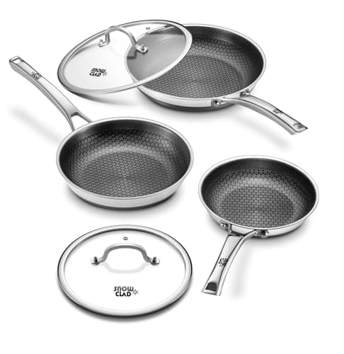 Yonida Non Stick Frying Pans with 2 Lids, 8+10+12 inch, Hybrid Frying Pans Set Nonstick,Skillets Stainless Steel Fajita, Dishwasher & Oven-Safe, Induction Compatible Cooking Pan, PFOA Free Cookware