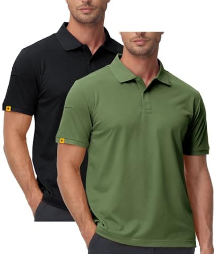 ZITY Mens 2 Pack Polo Shirts Short Sleeve Performance Sports Golf Shirt for Men Tactical Shirt Black Green