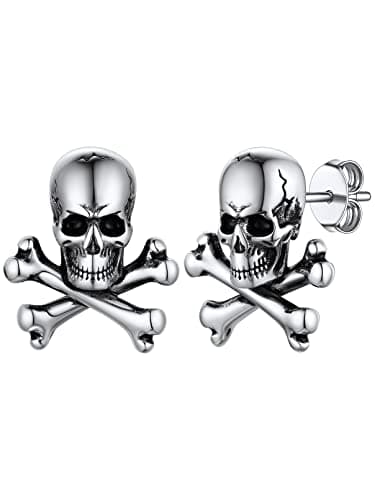Skull Stud Earrings for Men Women Sturdy Stainless Steel Jewelry Hypoallergenic Nickel Free Comfort Fit Ear Charms for Brothers