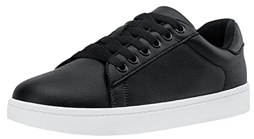 Vepose Black Casual Leather Sneakers for Womens, Comfortable Walking Tennis Shoes, Non Slip Lace Up Daily Footwear for Office Travel School Work, Size 07 (8002L Black 07)