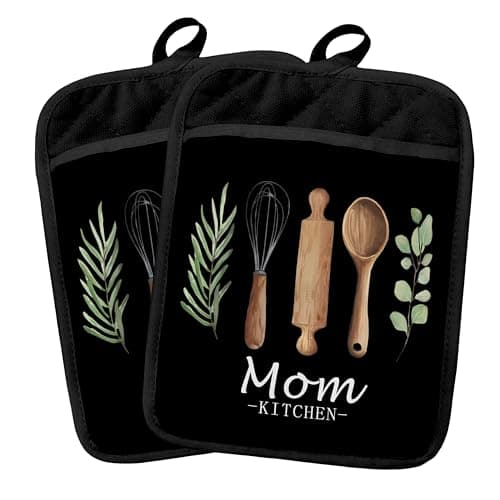 Fyecoluo Mom Kitchen Gifts Pot Holders 2 Pack Set, Baking Cooking Gifts for Mom, Gift for Mama Mother Resistant Oven Hot Pads for Kitchen Countertop Baking