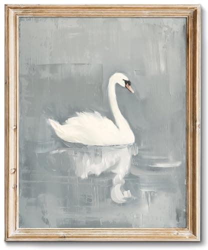RETRART Vintage Swan Wall Art - Swan Vintage Canvas Art Prints for Wall Decor, Swan Painting white swan, Elegant Animal Oil Painting Decor for Living Room Bedroom Kitchen - 11" x 14" - UNFRAMED