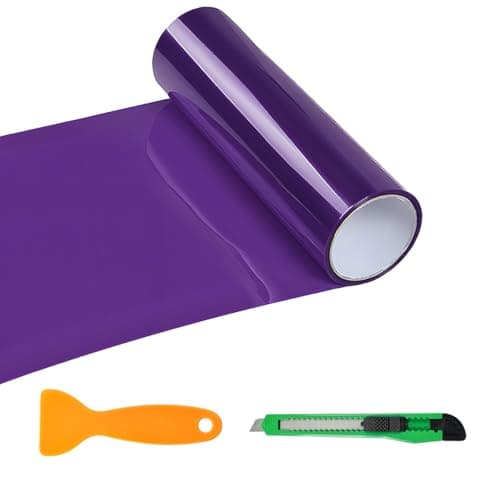 Sun Walker Car Light Tint Film, 12 x 48 Inch Waterproof Taillight Wrap Film Roll with Squeegee & Cutter, Self-Adhesive Vinyl Sticker Sheet Roll for Headlights Fog Lights Tail Lights (Purple)