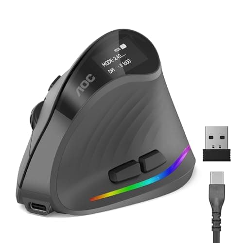 AOC Ergonomic Mouse, 2.4GHz Wireless Bluetooth Vertical Mouse, Rechargeable