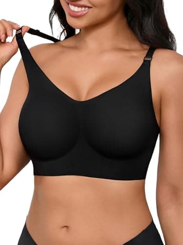 Sleep Bras for Women S/M, Wireless Seamless V-Neck Comfortable Sleeping Bralette, Sleep Lounging Bra with No Pads, Black, S