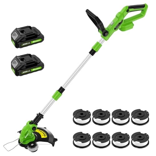 20V 12" Cordless String Trimmer with 2 X 2.0Ah Battery and Charger, Electric Weed Wacker Weed Eater Grass Trimmer Battery Powered Eater String, Grass Cutter with Line, Lawn Mover for Garden, Green
