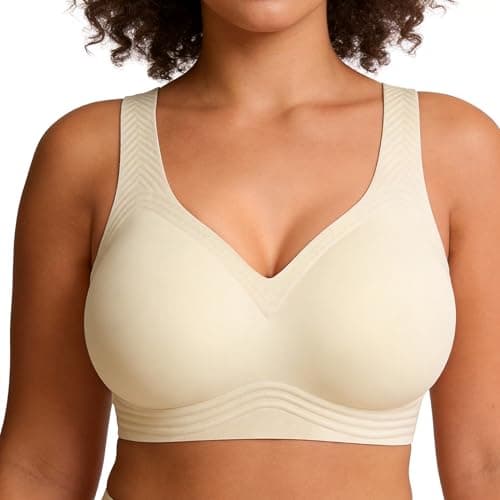 Jelly Wireless Bra Plus Size Supportive Seamless Bras Full Coverage Push Up No Underwire T-Shirt Bra Beige