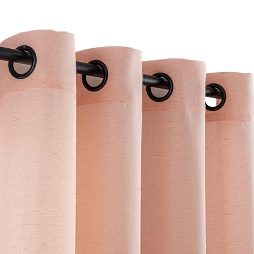 VOILYBIRD Light Pink Linen Curtains Black Grommets Sheers Curtains 90 Inches Long for Bedroom Farmhouse Drapes Basketweave Texture, 52”W x 90”L, 2 Panels