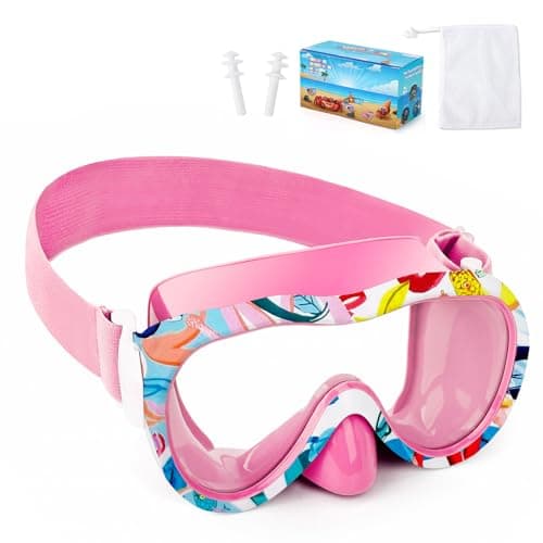 Kids Swim Goggles with Nose Cover, 180° Panoramic Snorkel Mask with Anti-Fog & Anti-Leak Design, Comfort Fabric Strap UV Protection Lens for Boys Girls Ages 3-15
