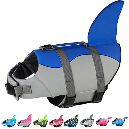 Dogcheer Dog Life Jacket Shark, Adjustable Dog Swim Life Vest for Swimming Boating with Superior Buoyancy & Rescue Handle, Ripstop Pet Float Vest Coat for Small Medium Large Dogs - Blue, L