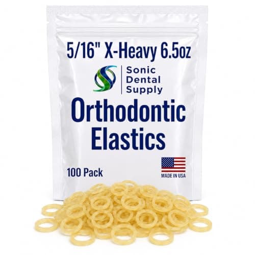 5/16 Inch Orthodontic Elastic Rubber Bands - 100 Pack - Natural Latex, X- Heavy 6.5 Ounce Small Rubberbands, Braces, Dreadlocks Hair Braids, Teeth Gap, Grooming, Crafts - Sonic Dental - Made in USA