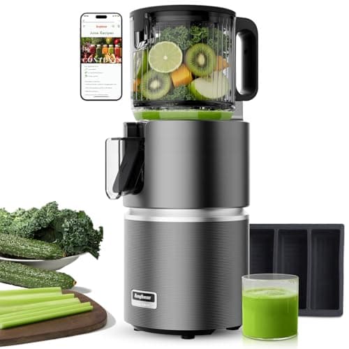Anybear Cold Press Juicer with 4.9" Large Feed Chute, 350W Masticating Juicer Machines with Dual Slow-Squeezing Technology for Whole Fruits & Veggies with High Yield | BPA-Free Tritan(Grey & Silver)