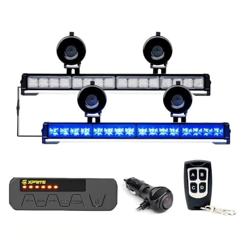 Xprite Blue LED Emergency Strobe Dash Lights, Interior Windshield Visor Safety Flashing Light Bars for for Construction Vehicles Towing Work Trucks Plows Pickup