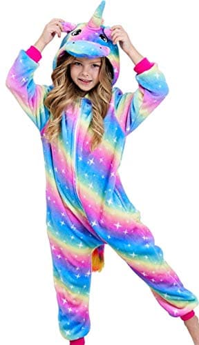 CHETOSHO Girls Unicorn Onesie Hooded Animal Costume for Girls Oblique stripe starry blue 7-8 Years