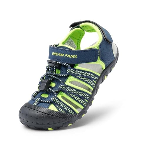 DREAM PAIRS Boys Girls Summer Outdoor Athletic Sport Sandals Hiking Beach Casual Closed Toe Adjustable Multicolor for Toddler/Little/Big Kids,Size 5 Toddler,Navy/Neon/Green,171111-K