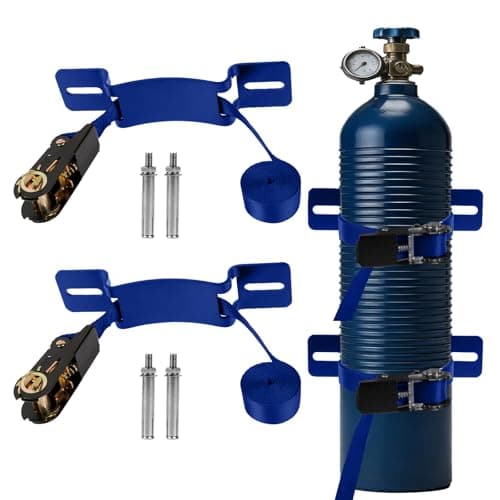 Zhichen star 2PCS Propane Tank Holder & Mount, Secure Ratchet Strap Design, Steel Wall-Mounted Bracket for Oxygen, Nitrogen, & Expansion Tanks, for mounting Various Gas cylinders (Blue)
